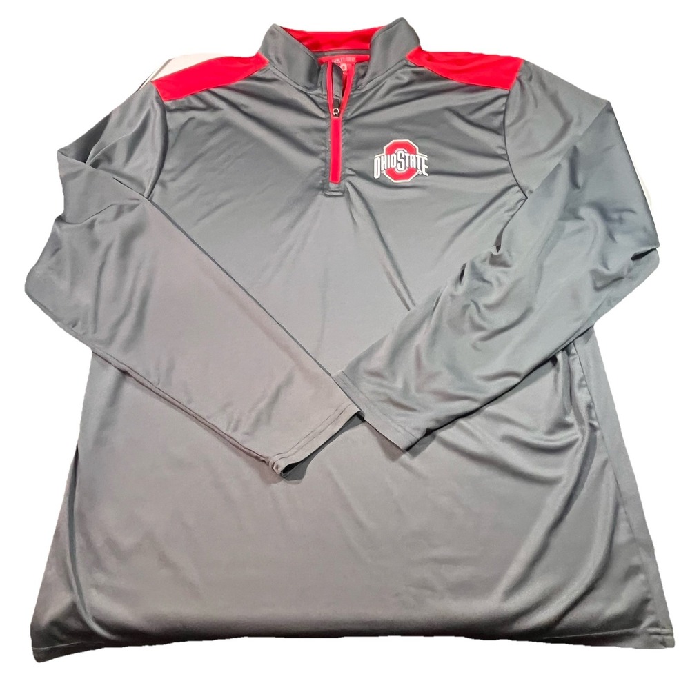 Ohio State Buckeyes Scarlet & Gray 1/4 Zip Long Sleeve Pullover Men XL Gray Red‎
